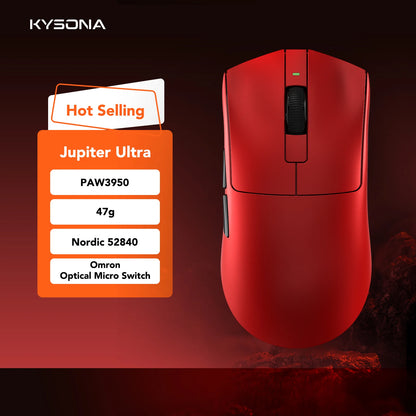 Mouse de gaming KYSONA Jupiter Series cu fir și wireless, 8Khz, senzor PAW3950, Bluetooth, 46g, reîncărcabil, driver web pentru PC și laptop