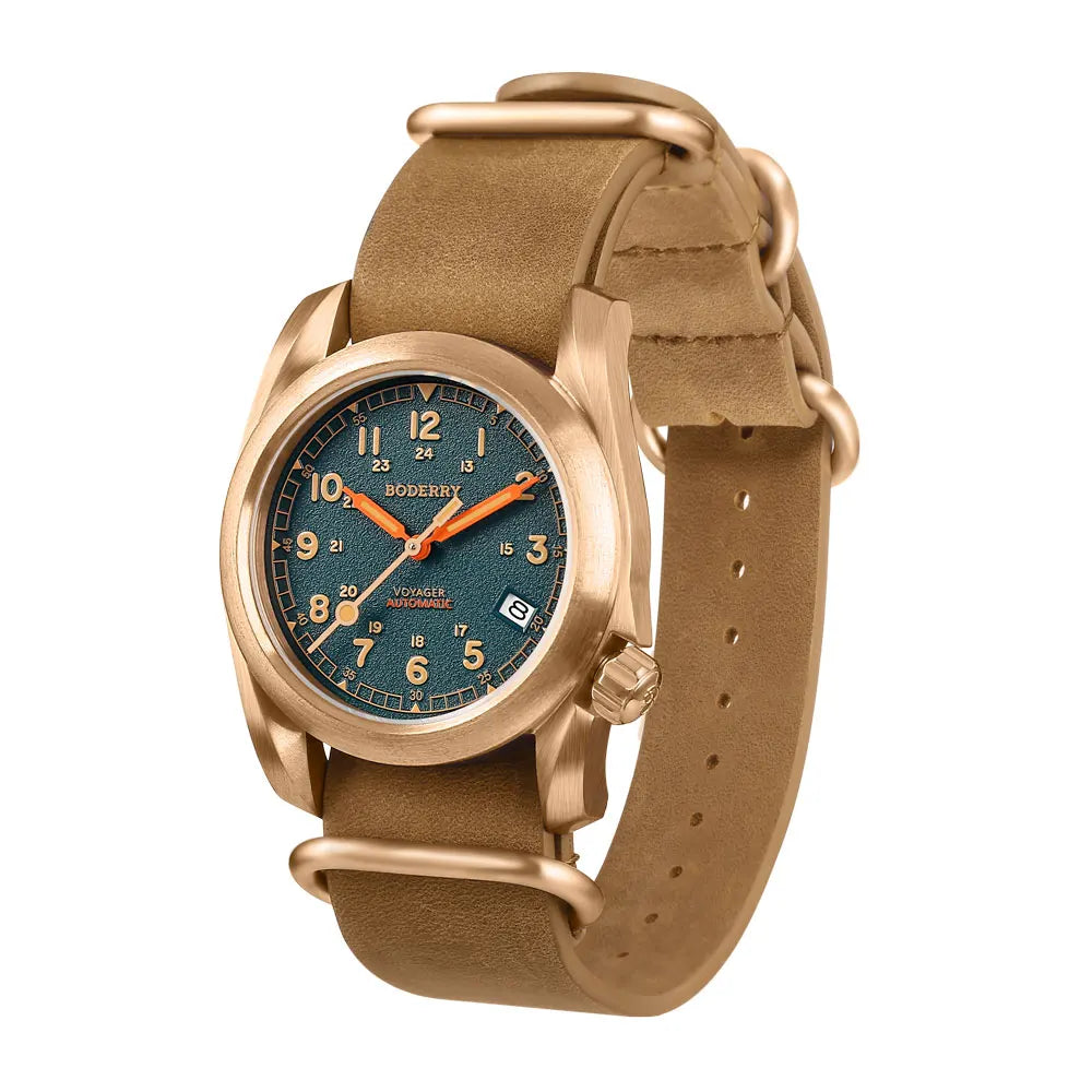 Boderry Field Watches Bronze Case Automatic Mechanical VOYAGER Watch Men's 100M Waterproof Clock Military Top Brand Wristwatch