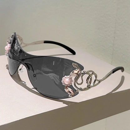 KAMMPT Rimless Y2k Sunglasses with Rhinestones Women Fashion Monoblock Outdoor Decor Shades Trendy Design Gradient Sun Glasses