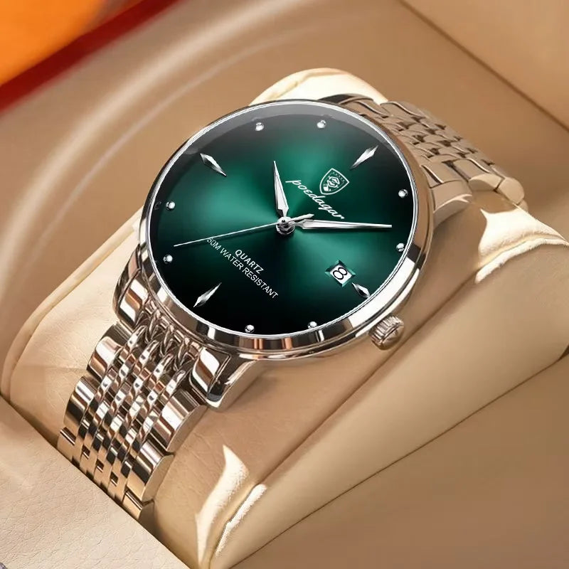 Reloj de hombre POEDAGAR Business de cuarzo, acero inoxidable, resistente al agua, fecha luminosa, reloj de pulsera de lujo informal para hombre