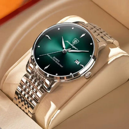 Reloj de hombre POEDAGAR Business de cuarzo, acero inoxidable, resistente al agua, fecha luminosa, reloj de pulsera de lujo informal para hombre
