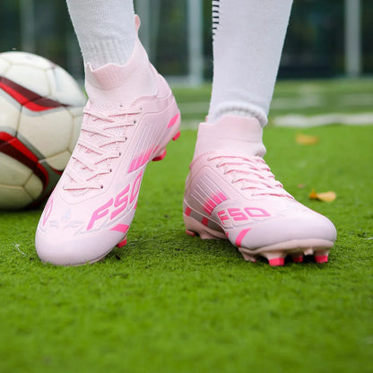 Nouvelles chaussures de football professionnelles pour hommes, chaussures de sport à cheville haute, chaussures de football TF/FG pour garçons, unisexes, antidérapantes, confortables