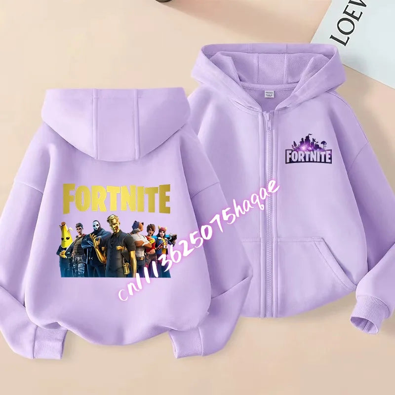 Fortnites Kids Zipper Hooded Coats Anime Fortress Night Sweatshirts Game Spring Autumn Hoodies Sportwear Children Clothes Gift