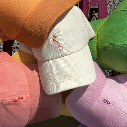 Casual Monogram Cotton Baseball Cap for Men and Women Hand-Dyed Soft Fabric Dad Hat with Hand-Embroidered Letters