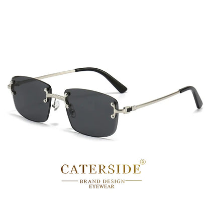 CATERSIDE Punk Rectangle Sunglasses Men Women Luxury Designer Rimless Gradient Lens Metal Sun Glasses For Men Sports 2024 UV400