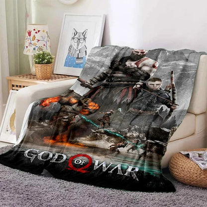 God of War Games Kratos Cartoon 3D Soft Blankets,Keep Warm Throw Blanket Comfortable Blanket for Picnic Beds Sofa Home Bedroom