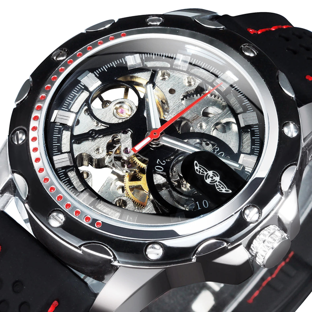 Montre automatique pour homme WINNER – Modèle mécanique squelette, aiguilles luminescentes, bracelet en caoutchouc, style sportif et luxueux, idéale pour les activités en plein air