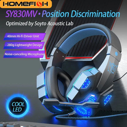 HOMEFISH SY830MV RGB Gaming Headset with Microphone – Wired Over-Ear Gaming Headphones for PC, PS5, Xbox & Nintendo Switch, Lightweight Esports Headset with 3D Surround Sound