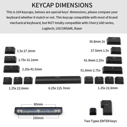 104 Tasten Koreanische, französische, russische, spanische und deutsche hintergrundbeleuchtete Tastenkappen für mechanische Tastaturen mit MX-Switches, OEM-Profil, ABS-Keycaps, DIY