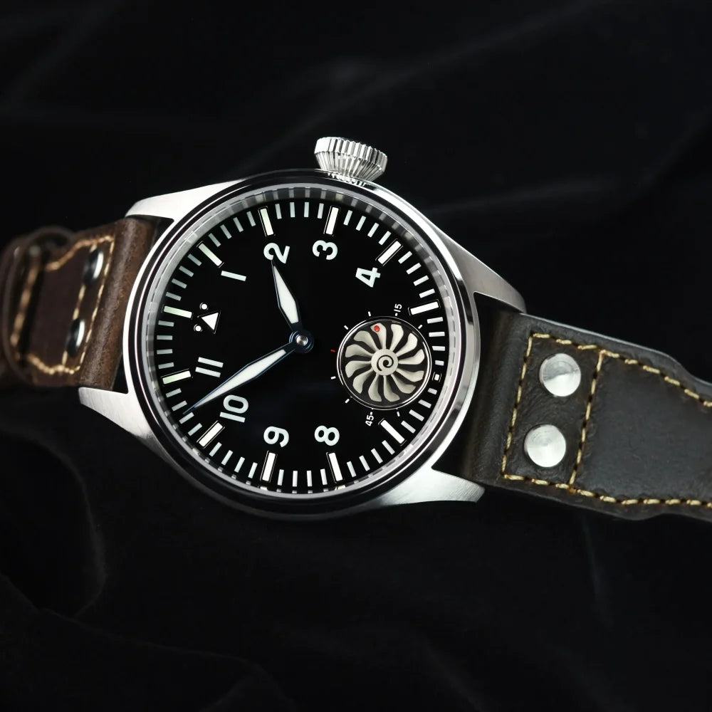Hruodland 2025 Novo Relógio Mecânico para Homem Seagull ST3620 Piloto Retro 43MM BGW-9 Luminoso Cristal de Safira Turbina Relógio de Homem
