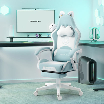 Niedlicher Gaming-Stuhl mit Katzenohren, Fußstütze, pinker Kawaii-Computerstuhl, ergonomischer Gamer-Sitz mit hoher Rückenlehne und Lendenstütze in Katzenpfotenform