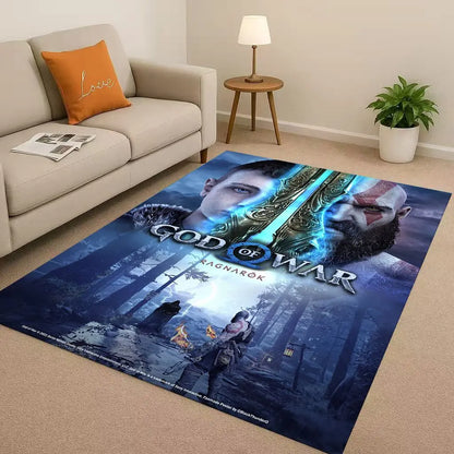 Kratos God of War Game Cartoon Gamer Living Room Non-Slip Area Rug Soft Carpet for Bedroom Playroom Sofa,Easy Clean Home Doormat