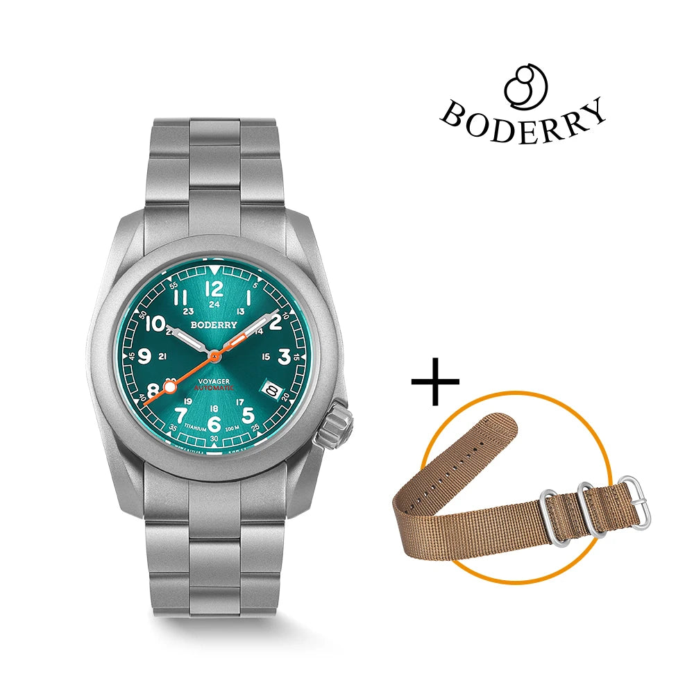 Boderry Field Watches Bronze Case Automatic Mechanical VOYAGER Watch Men's 100M Waterproof Clock Military Top Brand Wristwatch