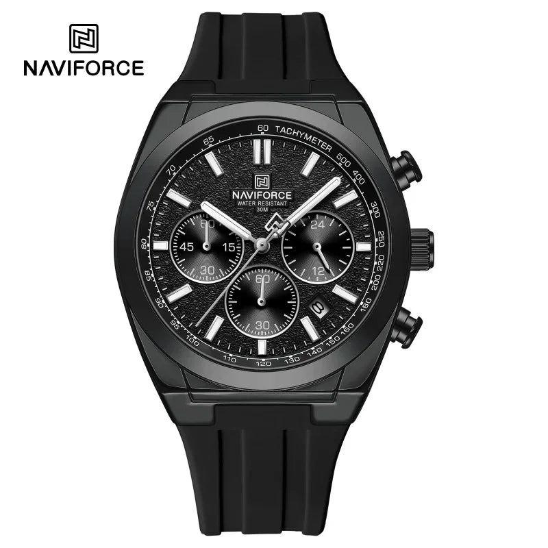 Ceas de mână pentru bărbați NAVIFORCE – Stil luxos și sportiv, mecanism cu cuarț, afișaj 24 de ore, fereastră pentru dată, cronograf, rezistent la apă – Idei de cadouri pentru bărbați
