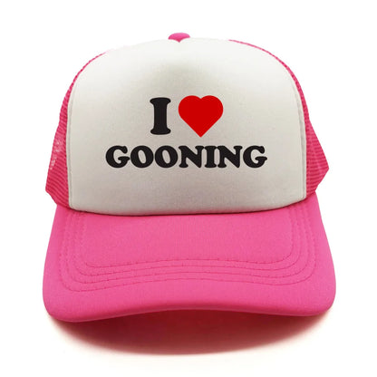 Забавни бейзболни шапки „I Love Gooning“ – готини летни мъжки шапки от мрежа, хумористични шапки тип „тракър“, унисекс шапки от мрежа за външни дейности MZ-080