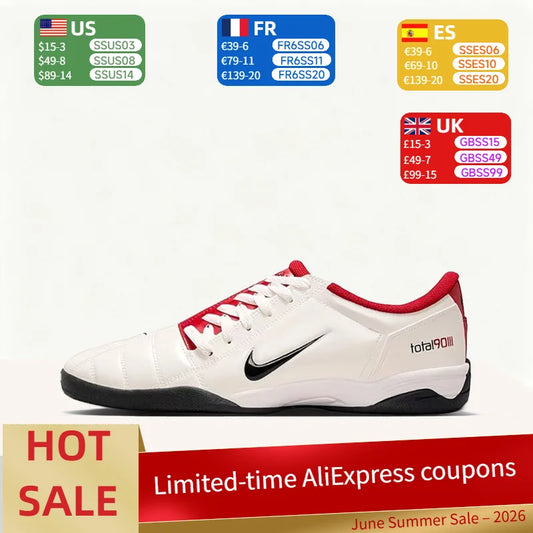 Nike Total 90 III: stilni, minimalistični, udobni, tesno prilegajoči, protizdrsni, trpežni nizki nogometni čevlji (unisex, beli) HQ2851-100