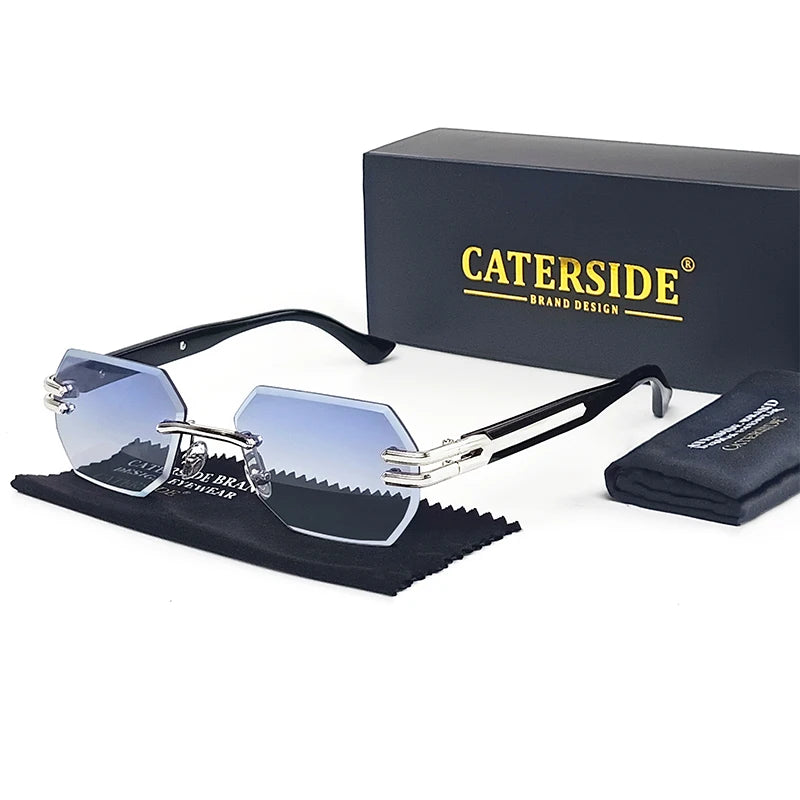 CATERSIDE Retro Rimless Sunglasses Men Polygonal Metal Frame High Quality Women Sun Glasses Outdoor Travel Gift Summer Style