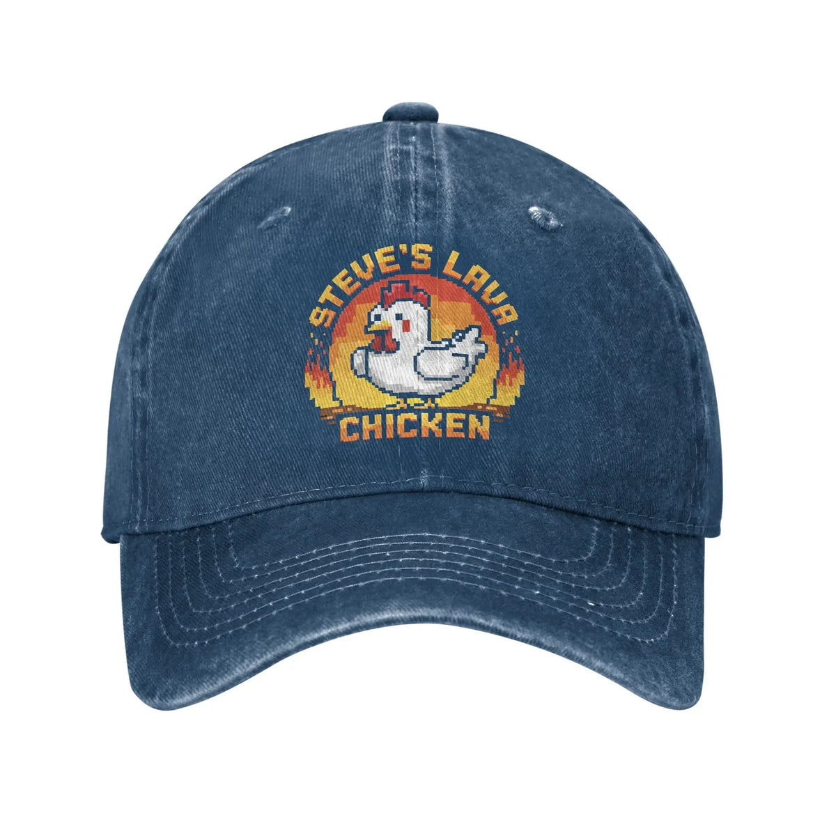 Unisex Chicken Jockey Lava Chicken Print Steves Hat – Modebaseballkasket i distressed-look, vasket, justerbar