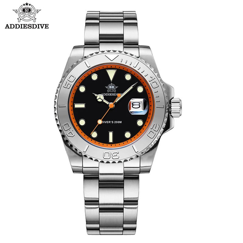 ADDIESDIVE Luxury Men's Diver Steel Watch 200m Waterproof Ceramic Bezel Analog Watch BGW9 Luminous Business Quartz Watch AD2040