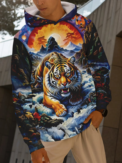 Graphisme « Loup » - Mode masculine - Imprimé 3D - Sweat à capuche outdoor - Streetwear - Sweats à capuche - Poche avant - Sweat à capuche de créateur