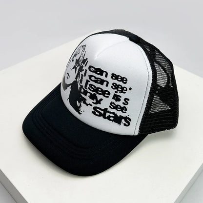American Style Cruise Printed Anime New Letter Mesh Trucker Caps Sunshade Breathable Baseball Hats Men Women Versatile Fashion