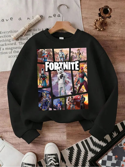 Sweatshirt pullover FORTNITED de manga comprida para criança, estilo streetwear para menina, menino e bebé, top de moda anime infantil, presente