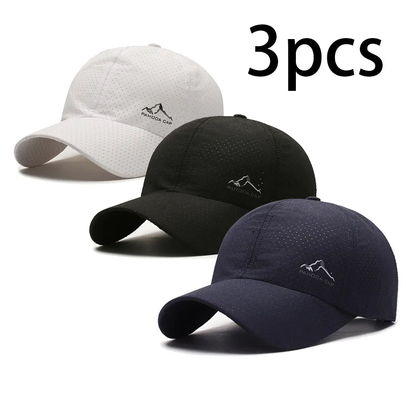 Couple's 3-Pack Quick Dry Breathable Baseball Caps, Lightweight Mesh Sun Hats for Running & Outdoor Activities