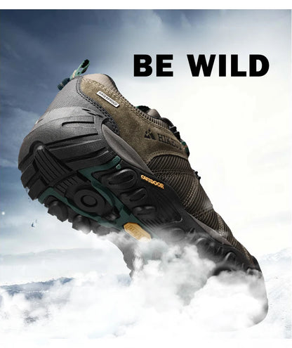 HIKEUP Four-Season Men's Hiking Shoes Outdoor Sports Genuine Leather Wear-Resistant Climbing Shoes Rubber Sole Trekking Sneaker