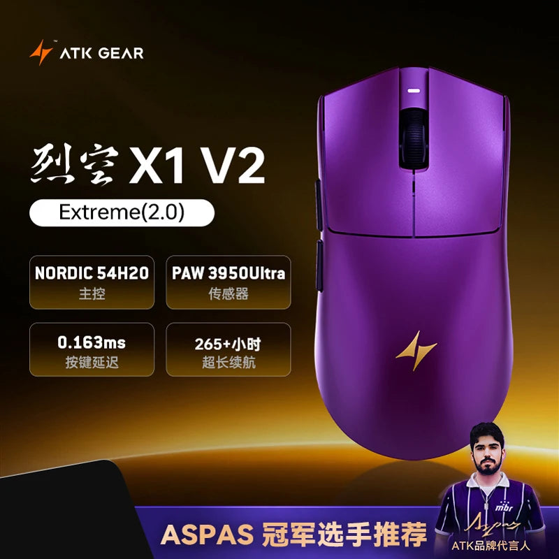 ATK Blazing Sky X1 V2-serien trådlös mus med dubbla lägen Paw 3950ultra 8k återrapporteringsfrekvens anpassad ergonomi e-sport gaming kontorsmus