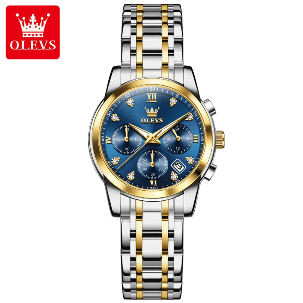 OLEVS dameur, luksusmærke, kvarts, vandtæt, selvlysende, dato, kronograf, armbånd, elegant ur med diamanter.