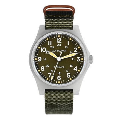 San Martin Pilot Watch 38mm NH35 Retro Military Automatic Mechanical Wristwatch Bead Blasted Case Waterproof 100m SN0137