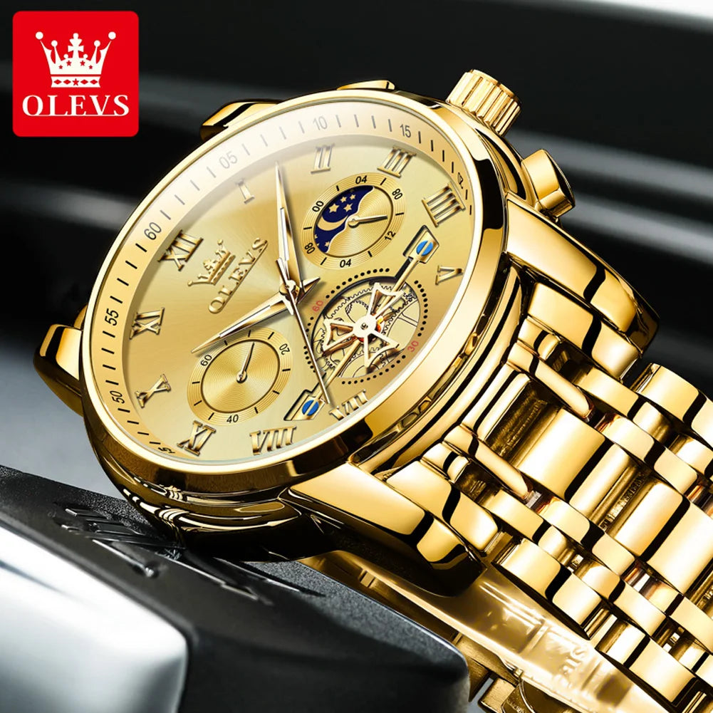 OLEVS 2859 Herrenuhr – Klassisches und luxuriöses Modell mit römischen Ziffern, Multifunktionsanzeige, wasserdicht, leuchtendes Zifferblatt, hochwertiges Quarzwerk.