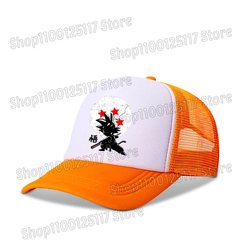Baseballová čepice Dragon Ball s potiskem z anime, prodyšná čepice s kšiltem, kreslená postavička Goku, letní sportovní čepice typu snapback, síťovaná sluneční čepice, dárek pro děti