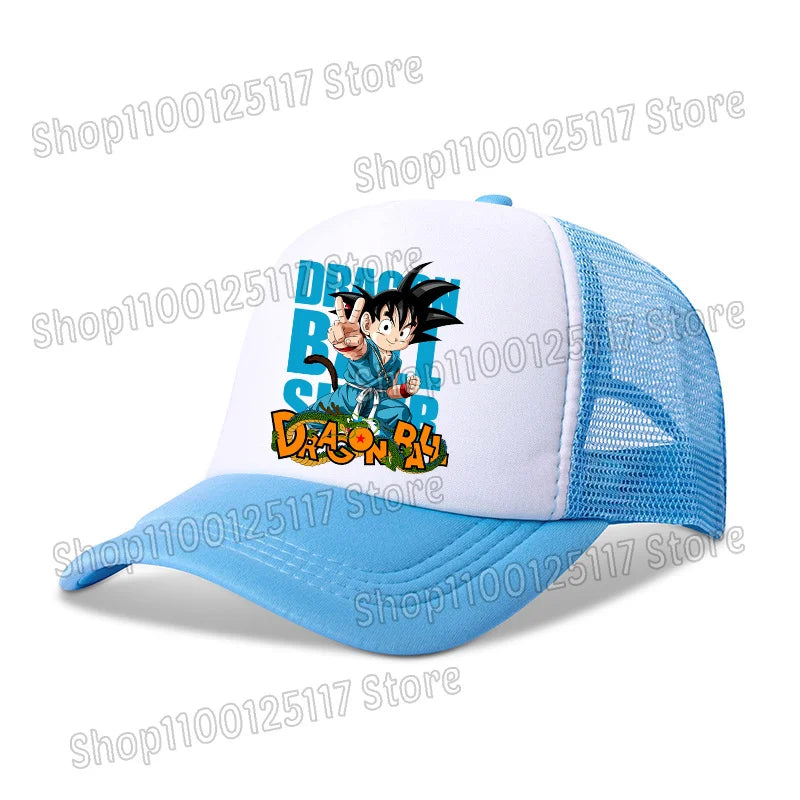 Baseballová čepice Dragon Ball s potiskem z anime, prodyšná čepice s kšiltem, kreslená postavička Goku, letní sportovní čepice typu snapback, síťovaná sluneční čepice, dárek pro děti