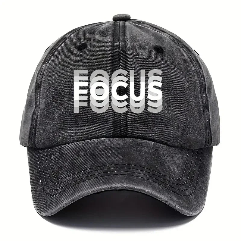 Gorra de béisbol de estilo clásico ajustable de algodón lavado con estampado FOCUS, gorra deportiva tipo «pico de pato» para hombre y mujer
