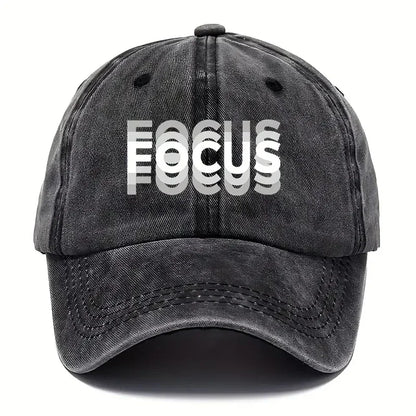Gorra de béisbol de estilo clásico ajustable de algodón lavado con estampado FOCUS, gorra deportiva tipo «pico de pato» para hombre y mujer