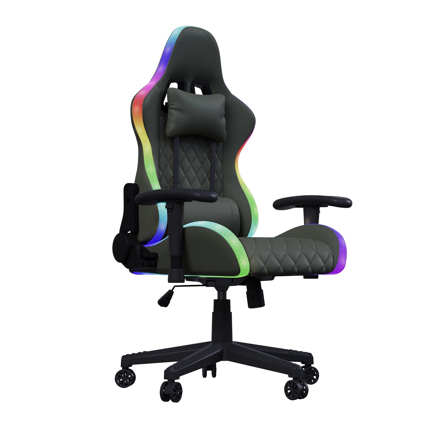 Ergonomic Office Chair with Lumbar Massage, LED RGB Ambient Lighting, and Reclining Backrest, for Home Offices