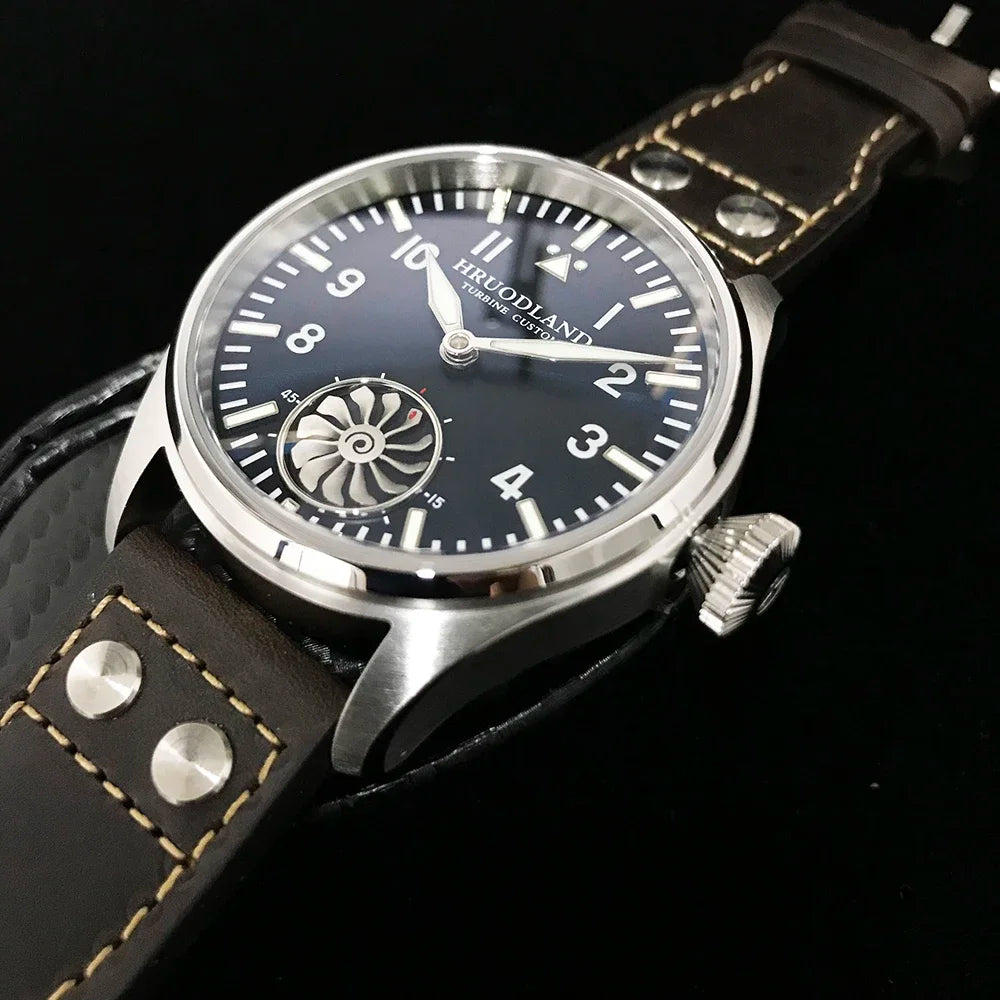 Hruodland 2025 Novo Relógio Mecânico para Homem Seagull ST3620 Piloto Retro 43MM BGW-9 Luminoso Cristal de Safira Turbina Relógio de Homem