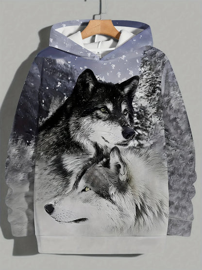 Graphisme « Loup » - Mode masculine - Imprimé 3D - Sweat à capuche outdoor - Streetwear - Sweats à capuche - Poche avant - Sweat à capuche de créateur