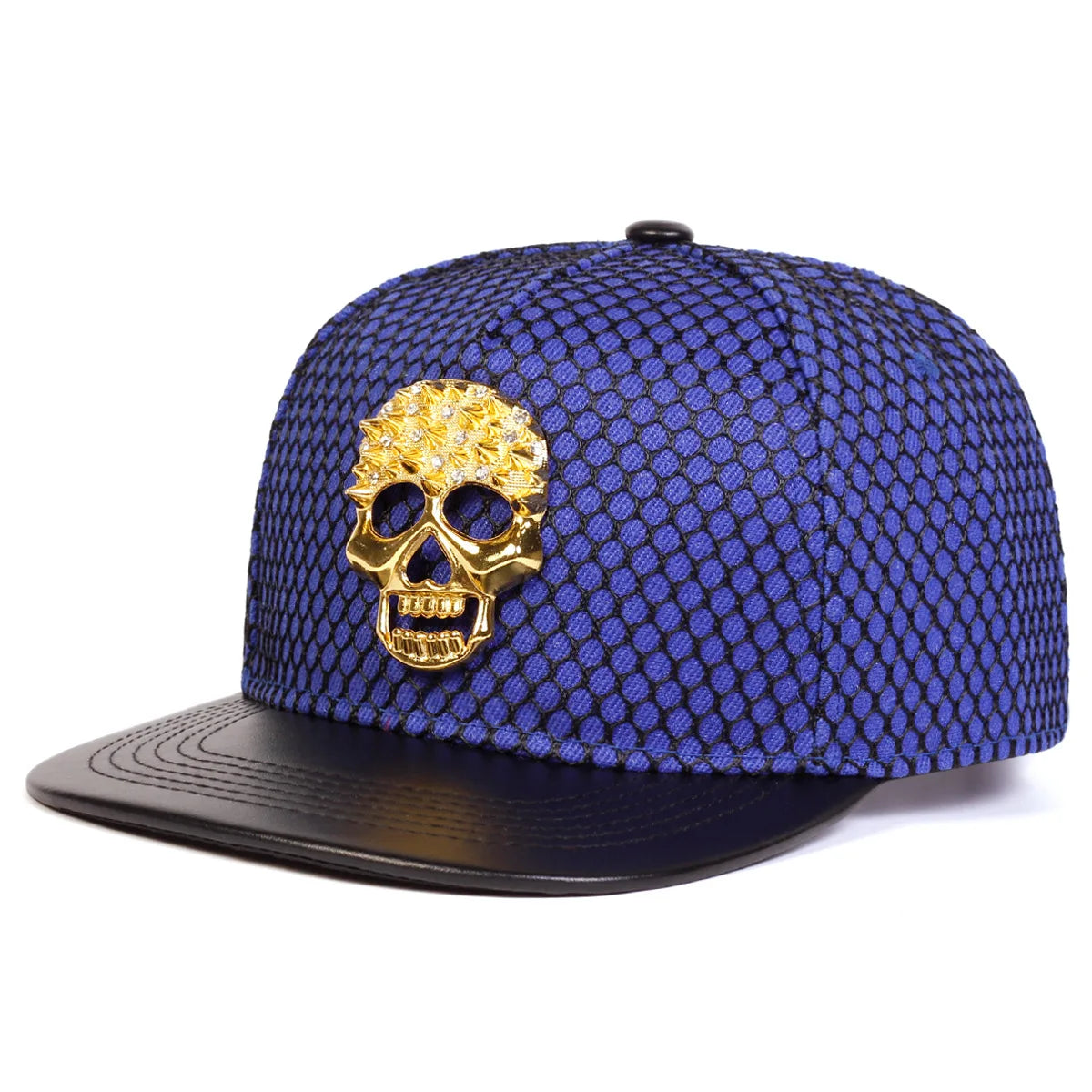Skull Baseball Cap - Alloy Rhinestone PU Leather Brim Flat Cap, Hip-Hop Street Style Hat for Men & Women"