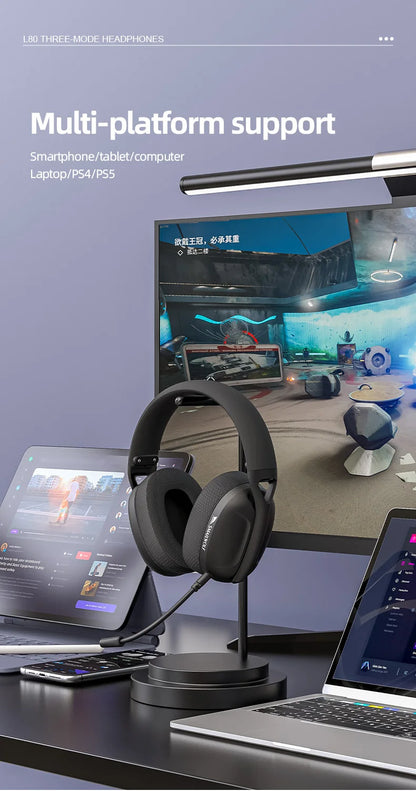 SMAILWOLF L80 Wireless Gaming Headset – Bluetooth 5.0 & 2.4GHz Triple-Mode Headphones with Microphone for PC, Laptop & Mobile Gaming