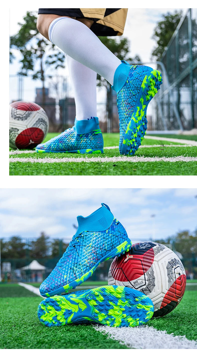Nouvelles chaussures de football pour hommes, crampons pour terrain extérieur, baskets montantes très vendues pour intérieur, chaussures de football de haute qualité, chaussures de futsal antidérapantes