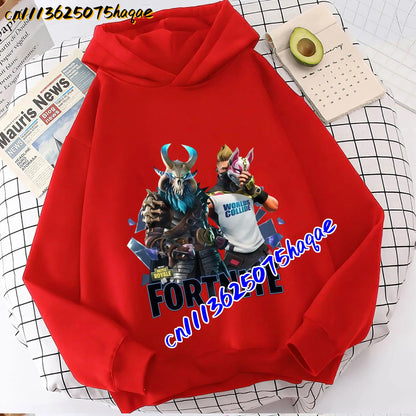 FORTNITED Sweat-shirt pullover com capuz de manga comprida para criança, menina e menino, streetwear, moda anime, roupa infantil, top para bebé, presente