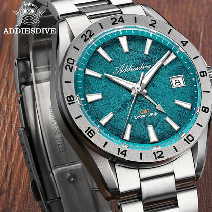ADDIESDIVE GMT Men Quartz Watch Sapphire Crystal Swiss Ronda 515-24H Dual Time BGW9 Super Luminous 20Bar Waterproof Diver Watch