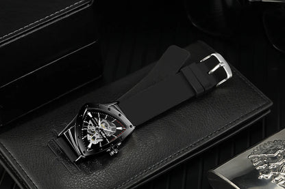Orologio automatico da uomo WINNER, design scheletrato triangolare, lancette luminescenti, cinturino in gomma, stile militare, orologio meccanico di lusso
