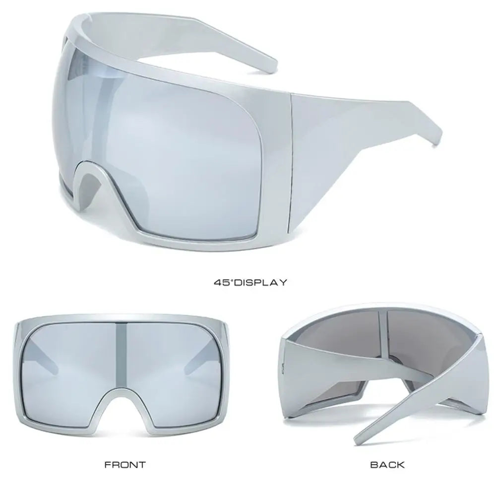 Futuristic Wrap Around Sunglasses Rave Curved Lens UV400 Protection 2000'S Eyewear Oversized Y2K Sun Glasses for Women & Men