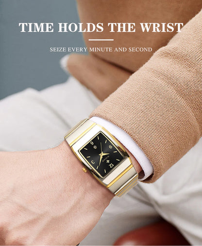 Relogio Masculino WWOOR New Man's Square Watch For Men with Automatic Date Luxury Stainless Steel Gold Mens Quartz Wrist Watches