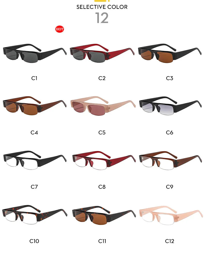 vintage small rectangle half frame black sunglasses for new fashion leopard gradient sun glasses ladies trendy driving eyewear