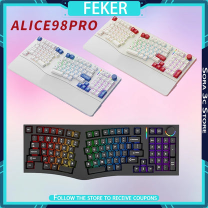 FEKER Alice98pro Mechanical Keyboard Alien Ergonomic 3 ° Slope Hot Swappable RGB with Hand Support Custom Gaming Office Keyboard