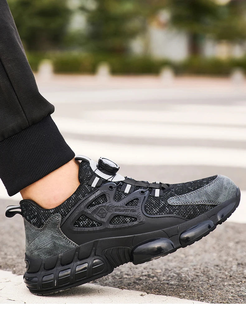 Zapatos de seguridad laboral para hombre talla 47 48 con diseño reflectante, puntera de acero, botón de rotación, zapatillas de trabajo y botas de seguridad protectoras